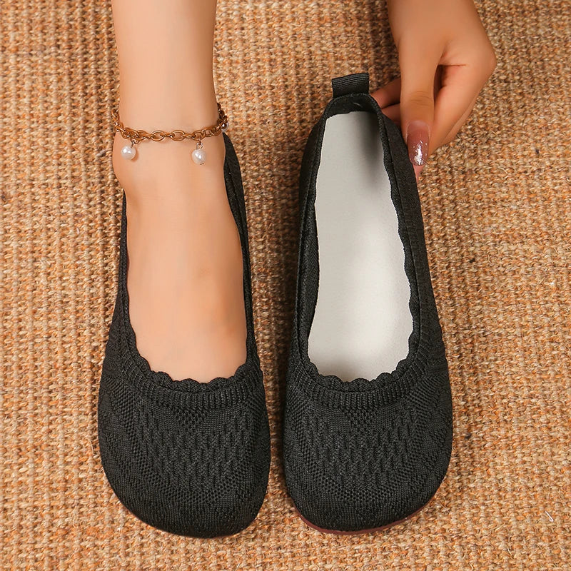 LBSFY -Women Flats Solid Color Mesh Breathable Sneakers Women Soft Bottom Knit Ballet Loafers Shoes Casual Slip on Boat Shoes for Women
