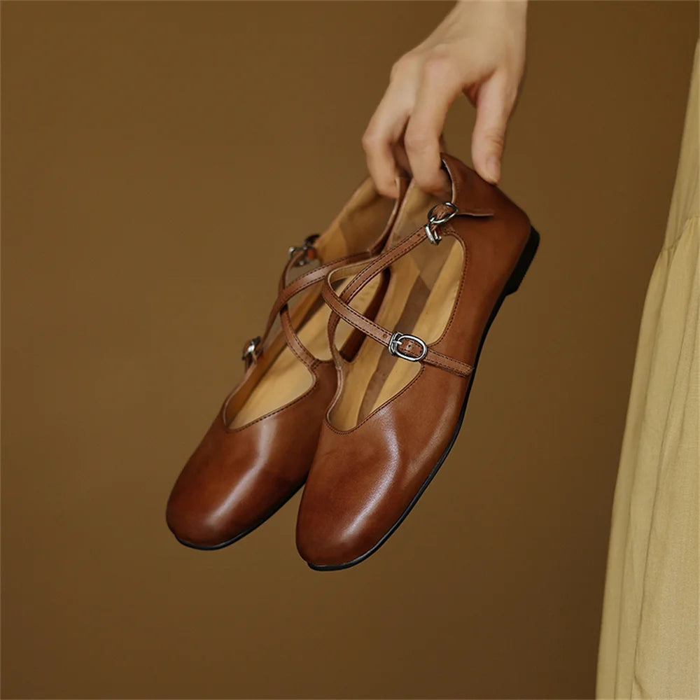 LBSFY  -  Women's Flats Shoes Genuine Leather 2025 New Spring Summer Women's Mary Jane Shoes Round Toe Ballet Shoes Woman