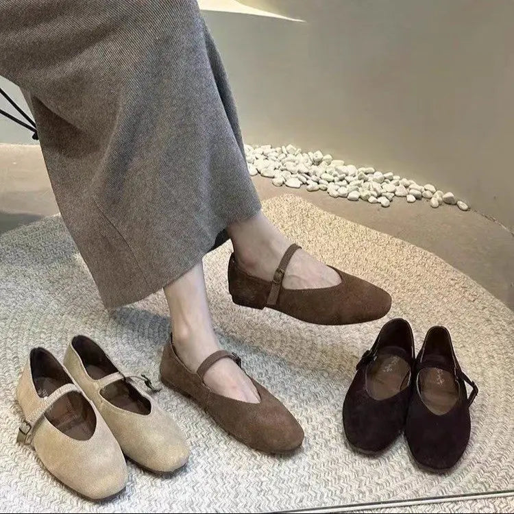 LBSFY -2025 Autumn Fashion Flat Ballet Shoes Women Shallow Ballet Leather Round Toe Female Ballerina Soft Moccasin Mary Janes Shoes
