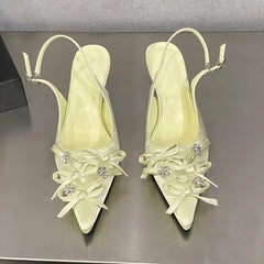 Lbsfy Designer Pointed Toe Thin High Heels Ladies Butterfly-knot Elegant Slingback Sandals Female Party Dress Shoes Women Pumps