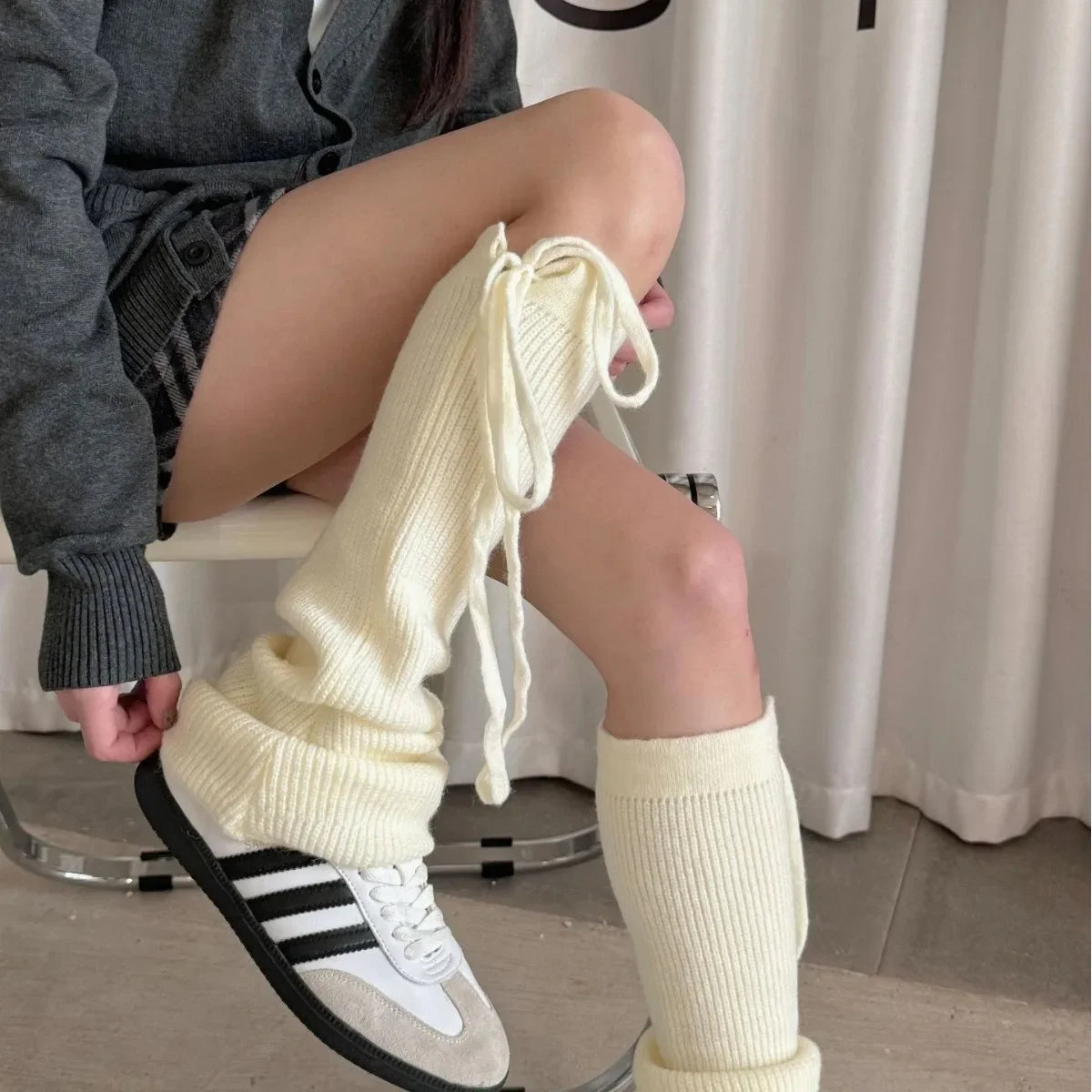 Lbsfy New Korean Lace-up Knitted Leg Covers Vintage Winter Warm Calf Leggings Y2K Leg Warmers Socks JK Foot Protector Boots Cover