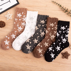 Lbsfy 5 Pairs Women Sock 1 Set Cotton Lady Graffiti Stars Print Cute Kawaii Harajuku Streetwear Socks Pack Calcetines Mujer Girls Gift