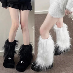 Lbsfy 25/40cm Y2K Spicy Girl Imitation Rabbit Fur Grass Leg Covers Plush Thickened Velvet Subcultural Tubing Stacked Furry Leg Warmers