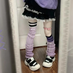 Lbsfy Japanese Women Bow Ribbon Leg Warmer Knitted Over Knee Tube JK Winter Warm Socks Ballet Yogurt Leg Cover Socks Long Leg Socks