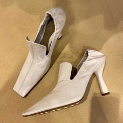 LBSFY  -  Designer Square Toe High Heels Women Fashion Pleated Party Dress Shoes Shallow New 2024 Spring Autumn Retro Mules Pumps Women