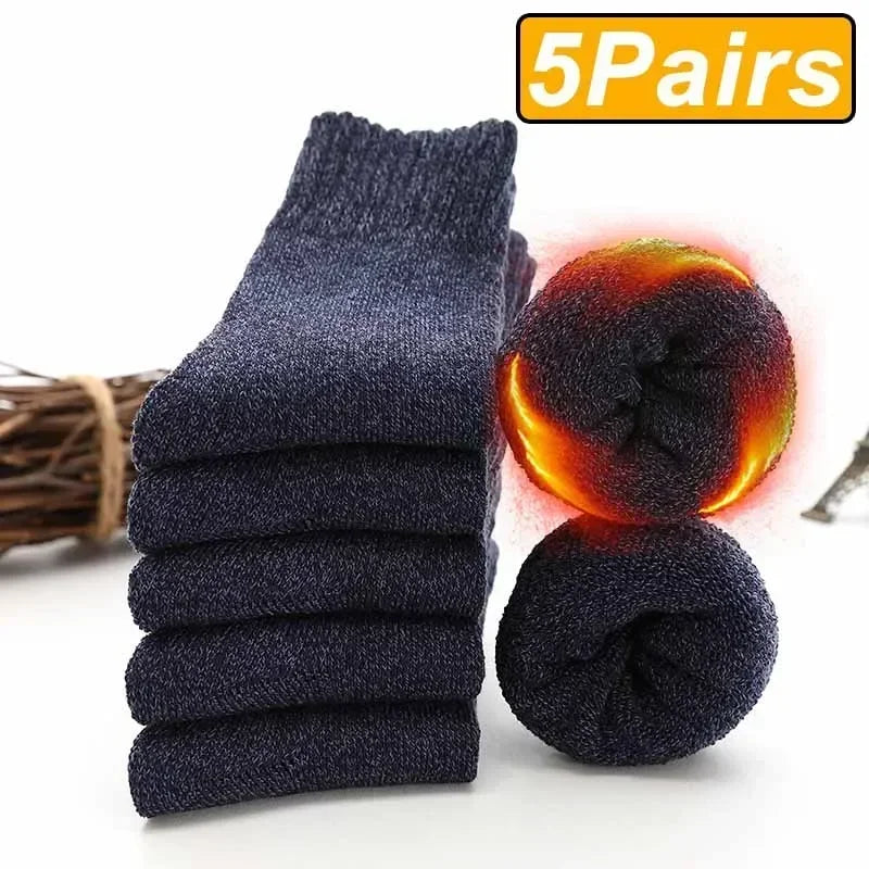 Lbsfy 5Pairs Winter Thicker Warm Men’s Sock Wool Male Women Socks Super Solid Socks Merino Wool Socks Against Cold Snow Terry Sock