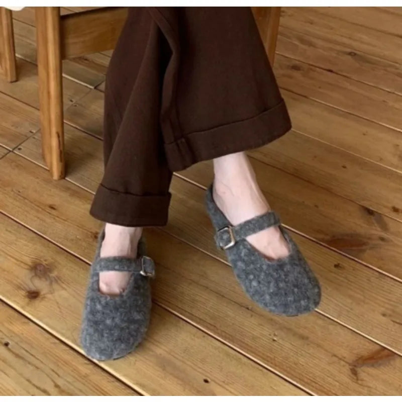 LBSFY -Big Size 43 Women Lambswool Slippers Winter Sheep Fur Shoes Ladies Flat Cotton Slides Home Pantuflas Daily Slip On Furry Mules