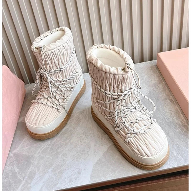 LBSFY  -  Women's Snow Boots 2024 New Pleated Big Head Short Boots Female Large Size Non-slip Platform Winter Shoes Women