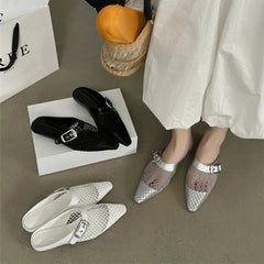 LBSFY  -Summer New Women Slippers Fashion Round Toe Slip On Laofer Shoes Soft Flat Heel Mesh Ladies Casual Mary Jane Shoes