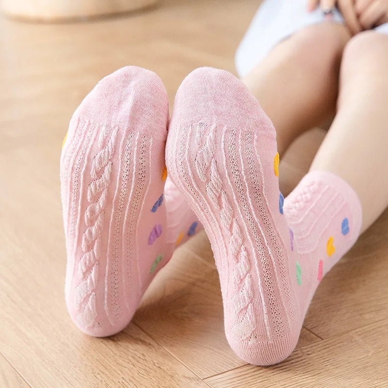 Lbsfy Women's Socks Spring Summer Love Print Mid-tube Korean Sweet Style Kawaii Cute Harajuku Solid Color Long Socks For Girls Gift