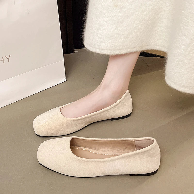 LBSFY -New Mary Janes Flats Shoes Ladies Square Toe Shape Shoes High Quality Smooth Material Plain Slip-on Ballet Flats Zapatos Mujer