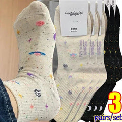Lbsfy Funny Moon Stars Pattern Socks Women Harajuku Planet Space Tube Sock Female Colorful Sweet Warm Cute Casual Streetwear Meias