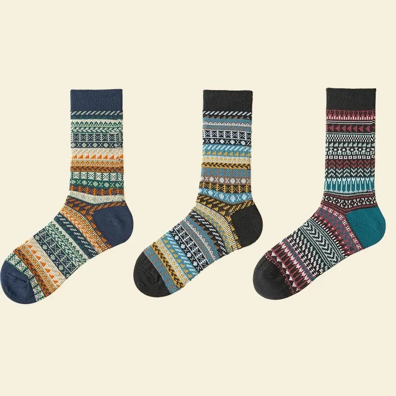 Lbsfy 3 Pairs Winter Thick Warm Cotton Men's Sock Retro High Quality Casual and Breathable Crew Socks Unisex Funky Vintage Couple Sock