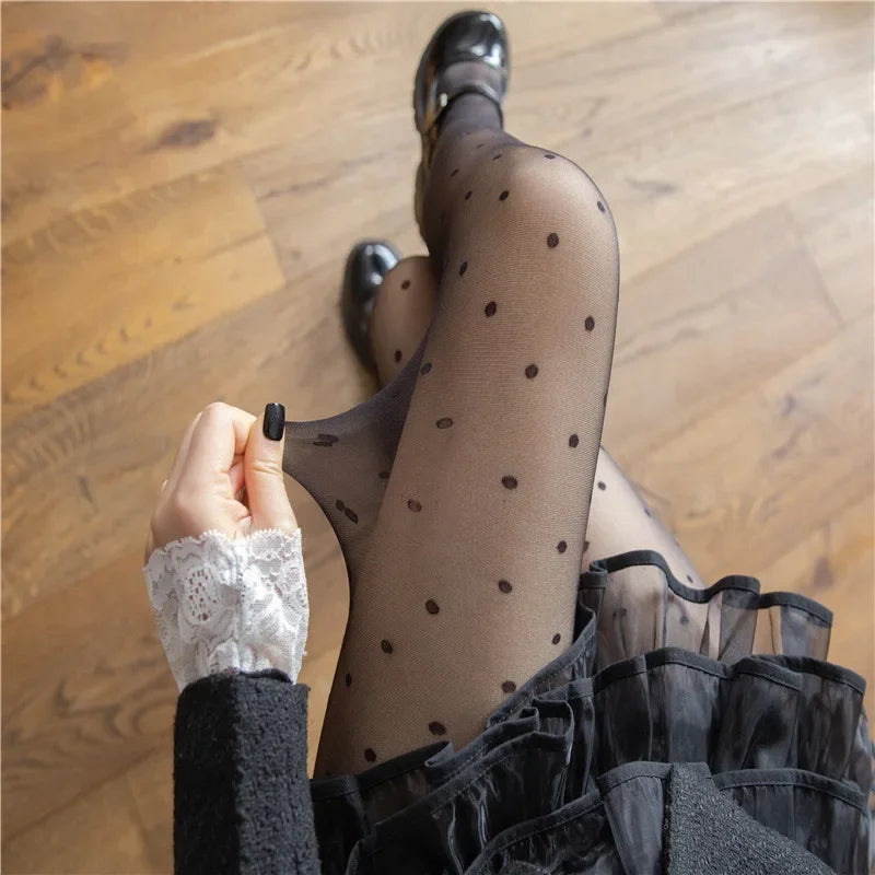 Lbsfy Pantyhose Woman Ultra thin Red Heart-shaped Dots Sexy Stockings Breathable Comfortable Long Black Stockings for Women
