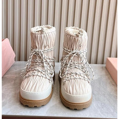 LBSFY  -  Women's Snow Boots 2024 New Pleated Big Head Short Boots Female Large Size Non-slip Platform Winter Shoes Women