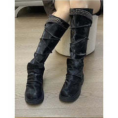 LBSFY  -  Vintage Rivet Women Trouser Legs High Boots Fashion Punk Style Shoes Autumn Winter Thick Heel Ladies Knight Long Booties