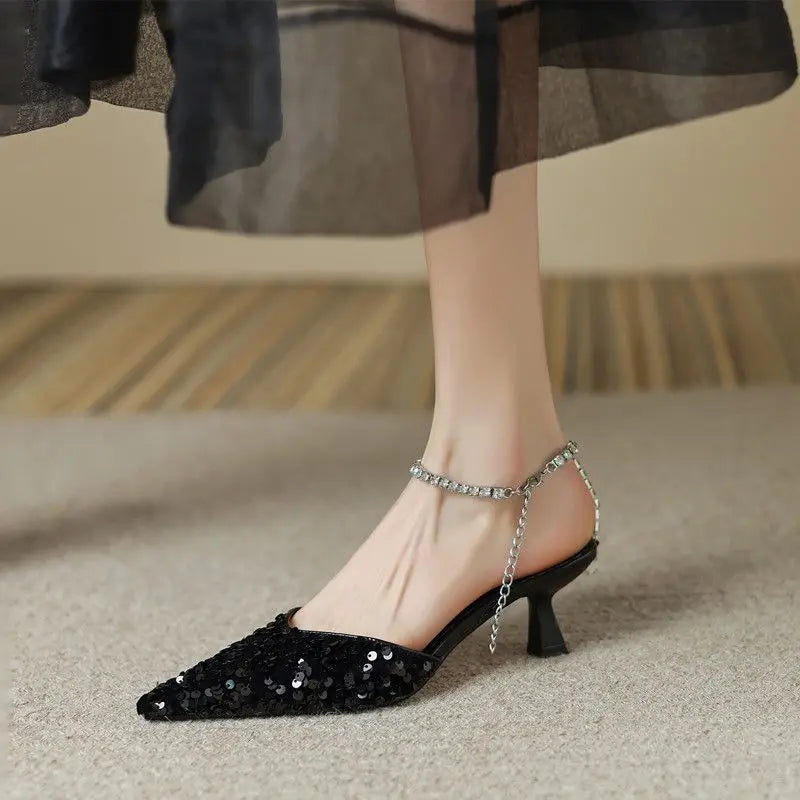 LBSFY  -  Footwear Sexy Sandals for Women Rhinestones Diamond Ladies Shoes Stiletto Summer 2024 Thin Heels Party Weddings Pointed Toe