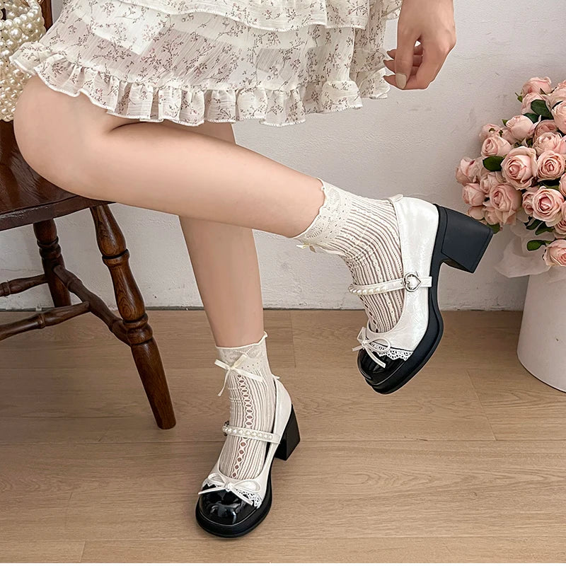 LBSFY -Platform Thick Heel Women Mary Jane Shoes Fashion Butterfly-knot Dress Shoes Ladies Outdoor Leather Pumps