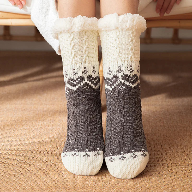 Lbsfy New Women's Winter Thickened Floor Socks Woven Thermal Cashmere Socks Love Heart Carpet Home Plus Socks Velvet Sleep Socks