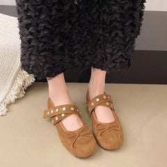 LBSFY -New Style Lolita Dance Shoes for Women Ballet Flats Designer Female Butterfly-Knot Buckle Fashion Silk Ladies Round Toe Shoes