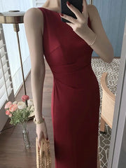 LBSFY -Women Spaghetti Strap Sleeveless Solid Sexy Dresses Summer New Fashion Office Lady Female Elegant Evening Party Midi Dress