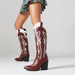LBSFY  -  Women Cowboy Boots Western Knee High Block Heel Plus Size 43 Cowgirl Shoes