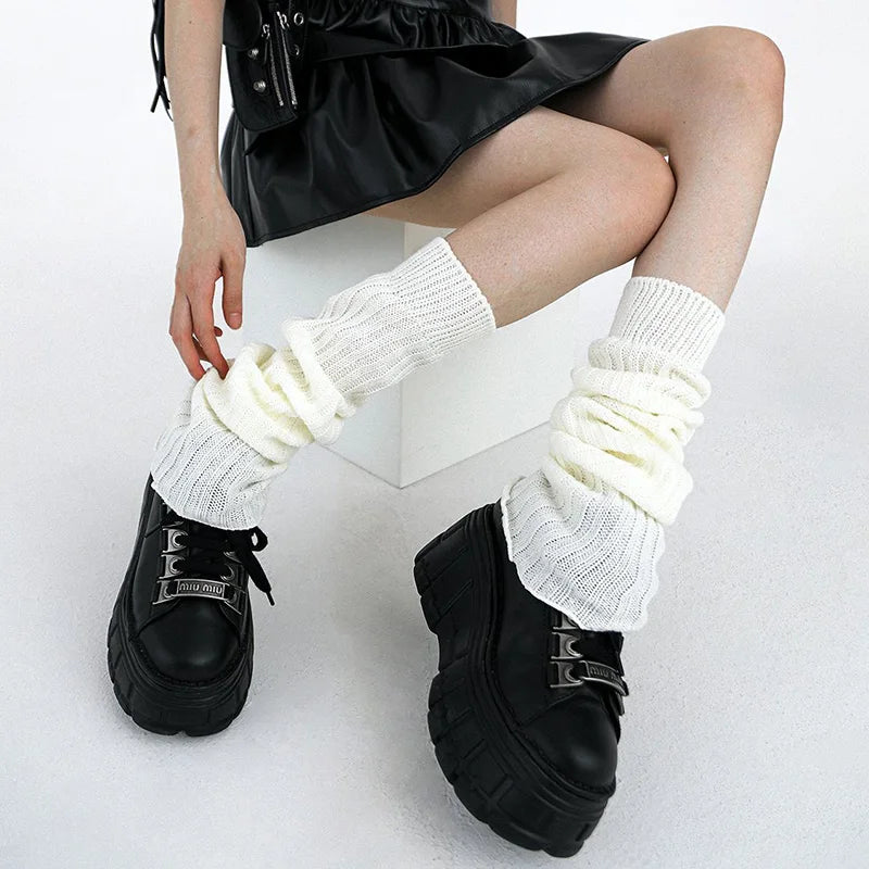 Lbsfy 1Pair JK Lolita Leg Warmer Women's Autumn Winter Knitted Foot Cover Long Socks White Y2K Punk Gothic Crochet Socks Boot Cuffs