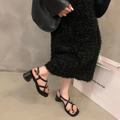 LBSFY  -  2024 Summers Gladiator Women's Sandals Fashion Narrow Band High Heel Ladies Elegant Outdoor Clip Toe Sandalias