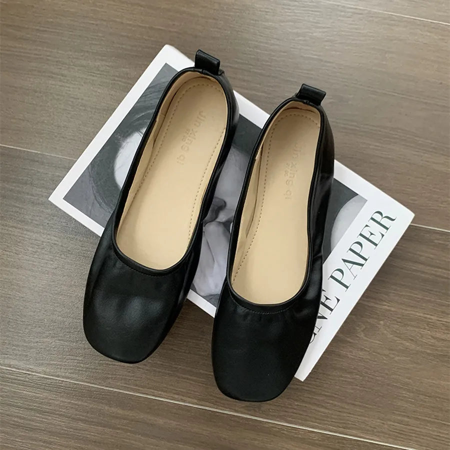 LBSFY -Women Shoes Brand Designer Mary Janes Shoes Woman Square Toe Japanned Leather Flats Vintage Narrow Band Loafers
