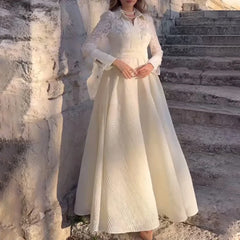 LBSFY  -  Elegant Jacquard Embroidery Beaded Evening Gown Vintage French Long Sleeve A-Line Party Dress Women Fashion Pleated Maxi Dresses