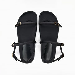 LBSFY  - Ankle Straps Black Flip Flops For Women Summer Casual Round Toe Buckled Flat Sandals Fashion Back Strap Shoes Beach Slipper