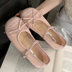 LBSFY -Fashion Hollow Out Mesh Buckle Women Ballet Flats Slippers Sandals Round Toe Slingback Casual Mules Shoes Zapatos De Mujer