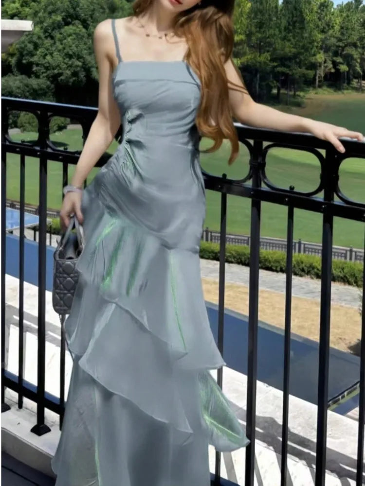 LBSFY -Women's Ruffles Elegant Sexy Mermaid Dresses French Princess Slim Fit Zipper Party Long Dress 2025 New Fashion Prom Evening Robe