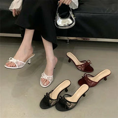 LBSFY -Summer New Fashion Thin Low Heels Women Slippers Breathable Mesh Banquet Sandals Slides Shoes Zapatos De Mujer