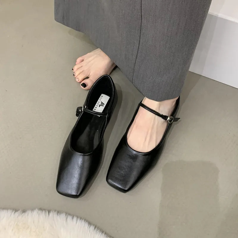 LBSFY - Spring New Brand Women Flats Fashion Square Toe Shallow Mary Jane Shoes Soft Casual Ballet Shoes Slingback Shoes