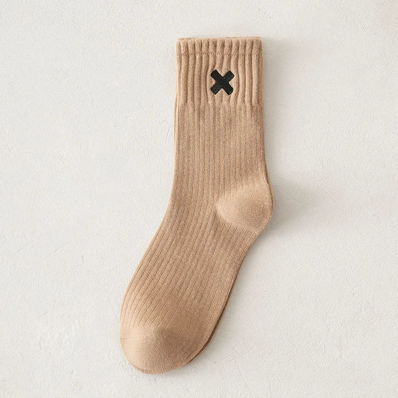 Lbsfy Spring Autumn Winter Men's Sports Mid-tube Short Crew Socks Cotton X Letter Embroidery Long Socks Casual Socks White Black Sox