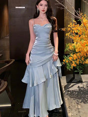 LBSFY -Fashion Spaghetti Strap Elegant Ruffles Women's Long Dresses Sleeveless Princess Party Dress Summer Slim Waist Casual Vestidos