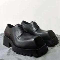 Lbsfy Luxury Designer Leather Women Shoes 2025 High Quality Chunky Platform Shoes for Women Square Toe Lace Up Unisex Casual Shoes
