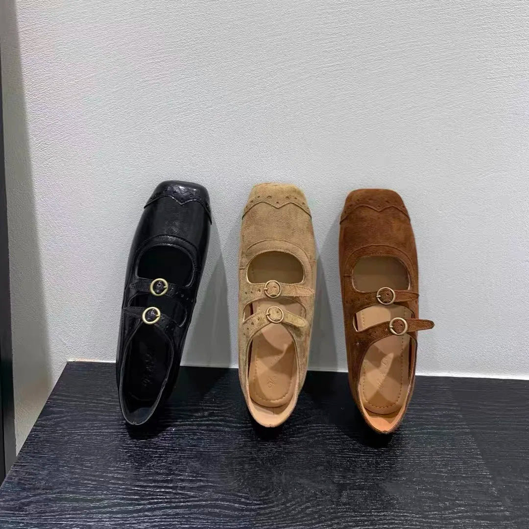 LBSFY -New Fashion Ladies Leather Flat Shoes Mary Jane Casual  Women Buckle Shoes Ladies Casaul Dress Low Heel Leather Shoes
