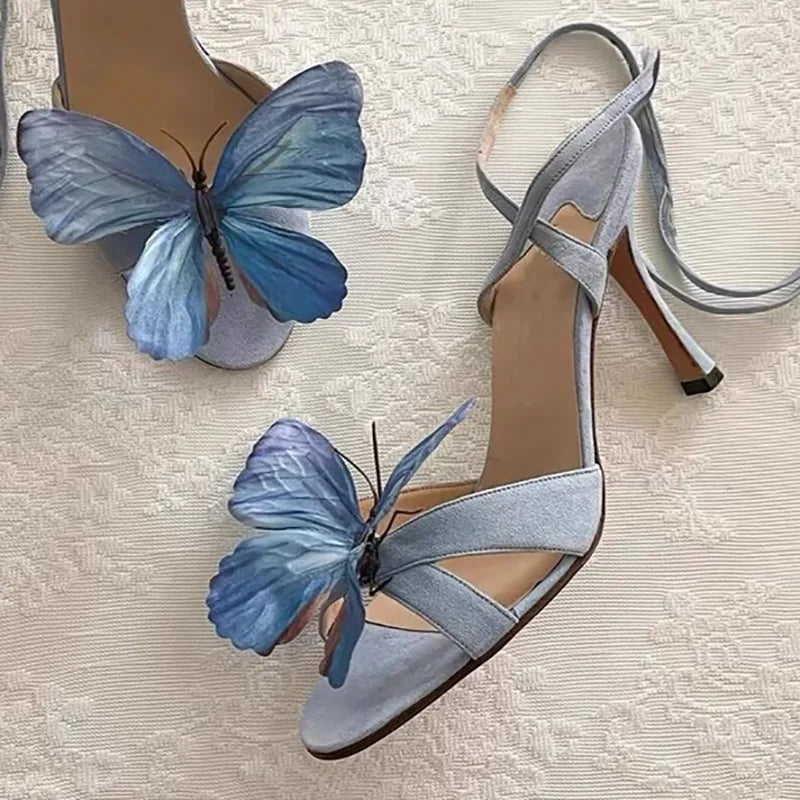 LBSFY  -  New Foreign Trade Genuine Leather Fairy Butterfly Flower Cross Tie Sandals Summer Sexy Open Toe High Heels