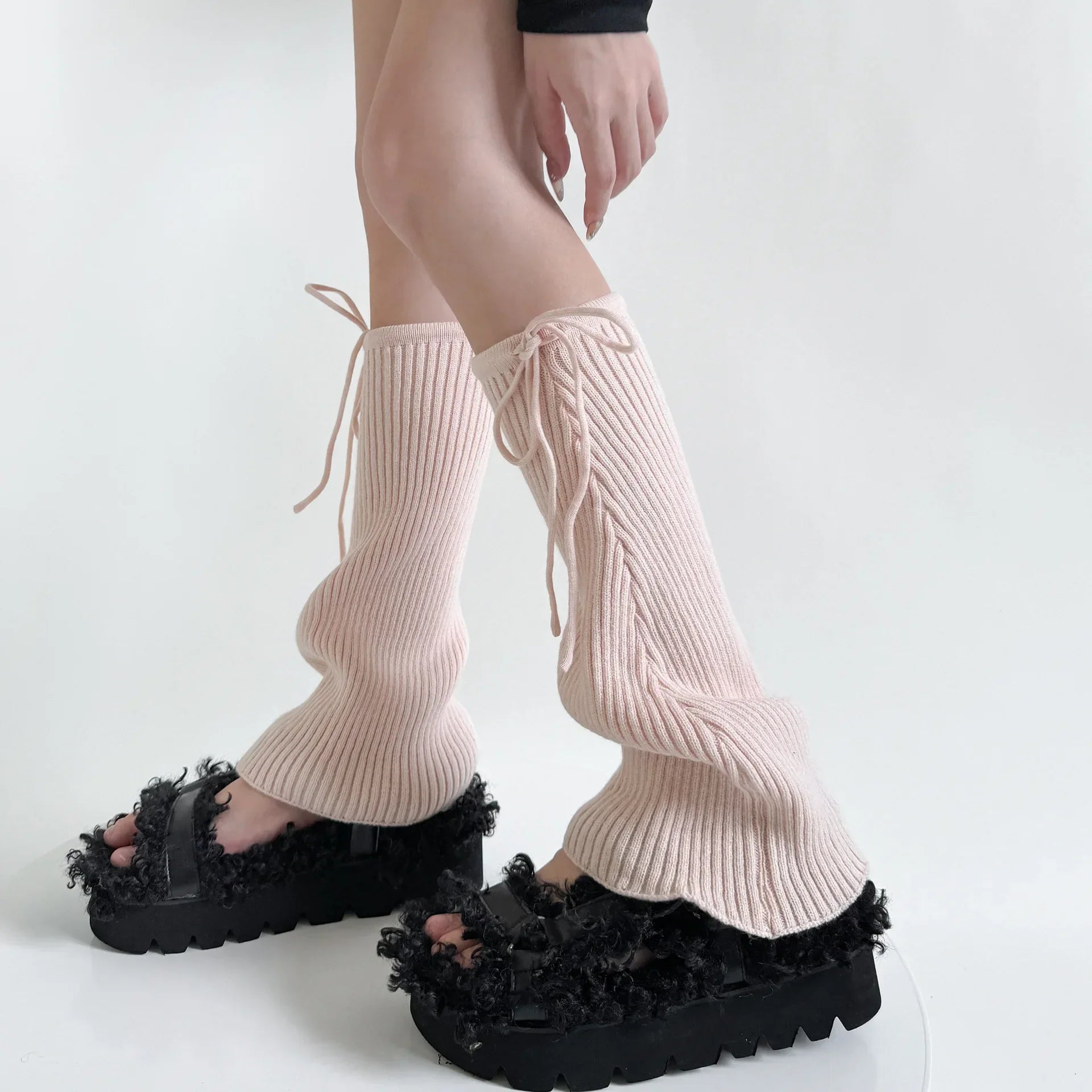 Lbsfy Y2K Strappy Design Flared Leggings Korea Women Knitted Covers Socks Leg Warmers Winter Thickened Calf Socks Harajuku Leg Covers