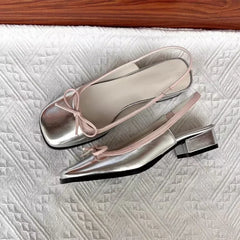 LBSFY -Summer Women's Flats Sliver Boat Shoes Square Toe Slip on Flat Shoes for Woman Ballet Flats Comfortable Bow Women's Sandals