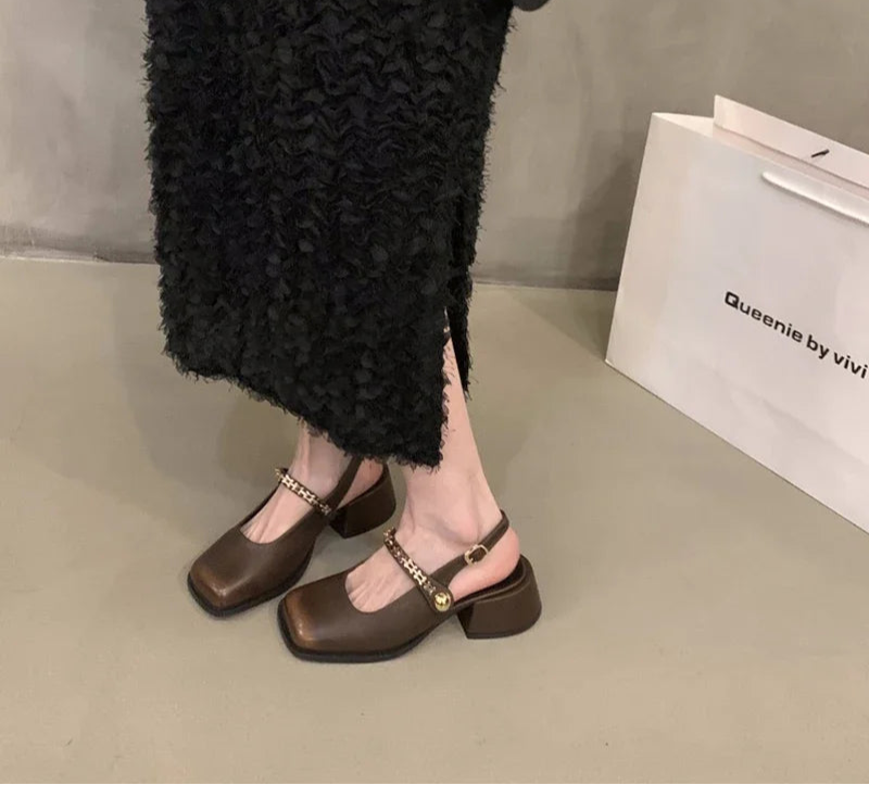LBSFY  Square Toe Women Mary Jane Shoes Fashion Shallow Shoes Spring Ladies Elegant Party Dress Pumps