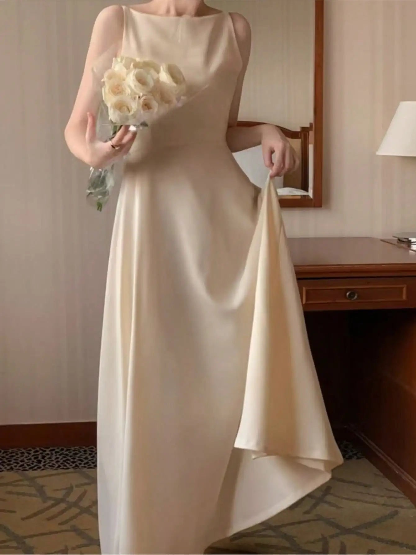 LBSFY -French Chic Solid Champagne Wedding Guest Dress Elegant Spaghetti Straps Spring Summer Concert Simple Modest Evening Party 2025