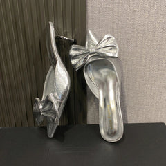 LBSFY -New Bow Women Mules Shoes Pointed Toe High Heels Slippers New Party Sandals Luxury Sexy Woman Brand Party Pumps Zapatos