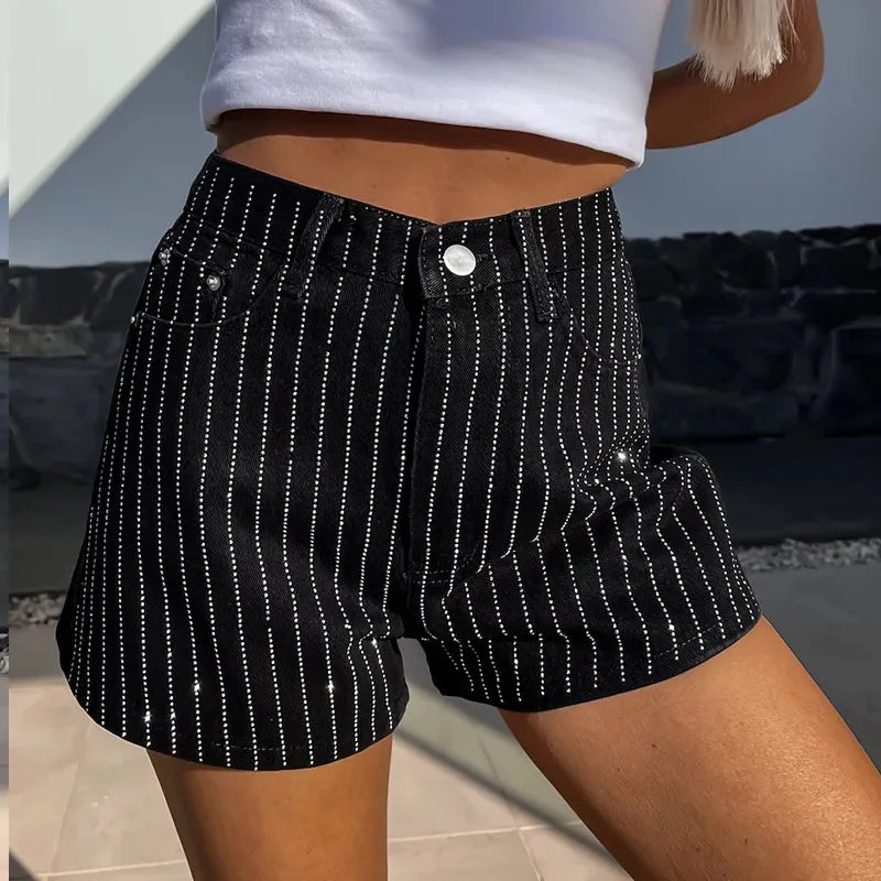 LBSFY  -  Women Elegant Hot Drill Straight Jeans Shorts Pant 2024 Summer Fashion Button Solid Club Party Pant Casual Pocket Loose Trousers