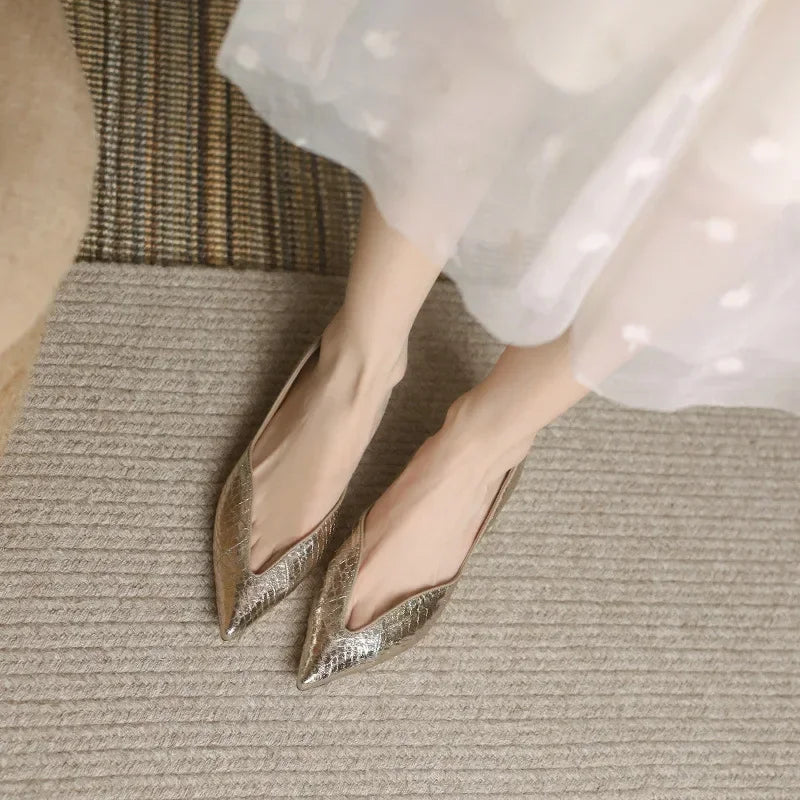 LBSFY  -Women Shoe Brand Luxury Temperament Summer New French Pointed Leather Shoe Simple Comfort Single Shoe Sheepskin Elegant Low Heel