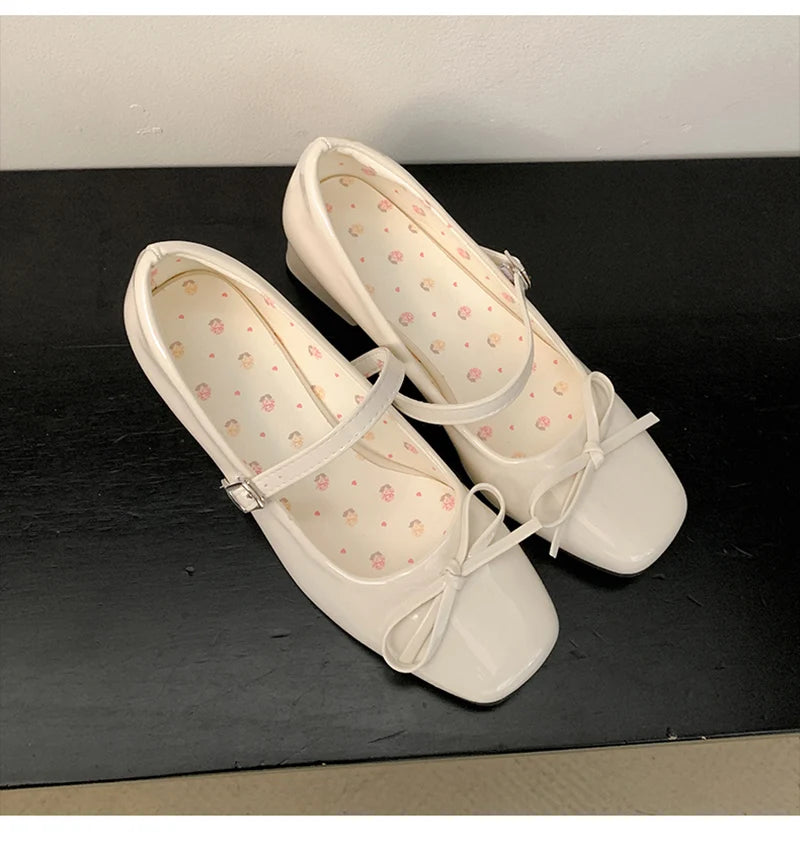 LBSFY -Patent Leather Women Mary Jane Shoes Fashion Shallow Butterfly-knot Shoes Spring Autumn Wedding Party Shoes