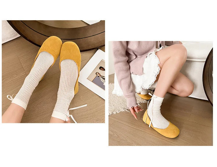LBSFY -Splicing Square Toe Mules Shoes for Women Suede Flats 2025 Spring Autumn Slip on Designer Fashion Solid Color Casual Loafers