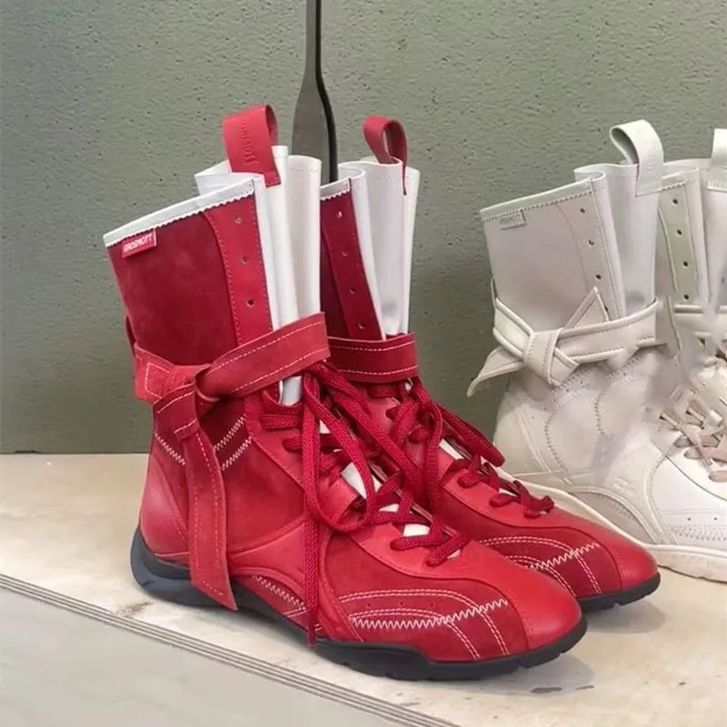 LBSFY  -   Vintage Mixed-color Height Increasing Women Boxing Training Boots Fashion Autumn Winter Faux Suede Sneakers Short Boots Shoes